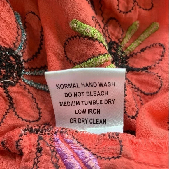 Kyra Off Shoulder Boho Tunic Coral Hand Embroidered Detail Cotton Top size Large - Picture 11 of 13